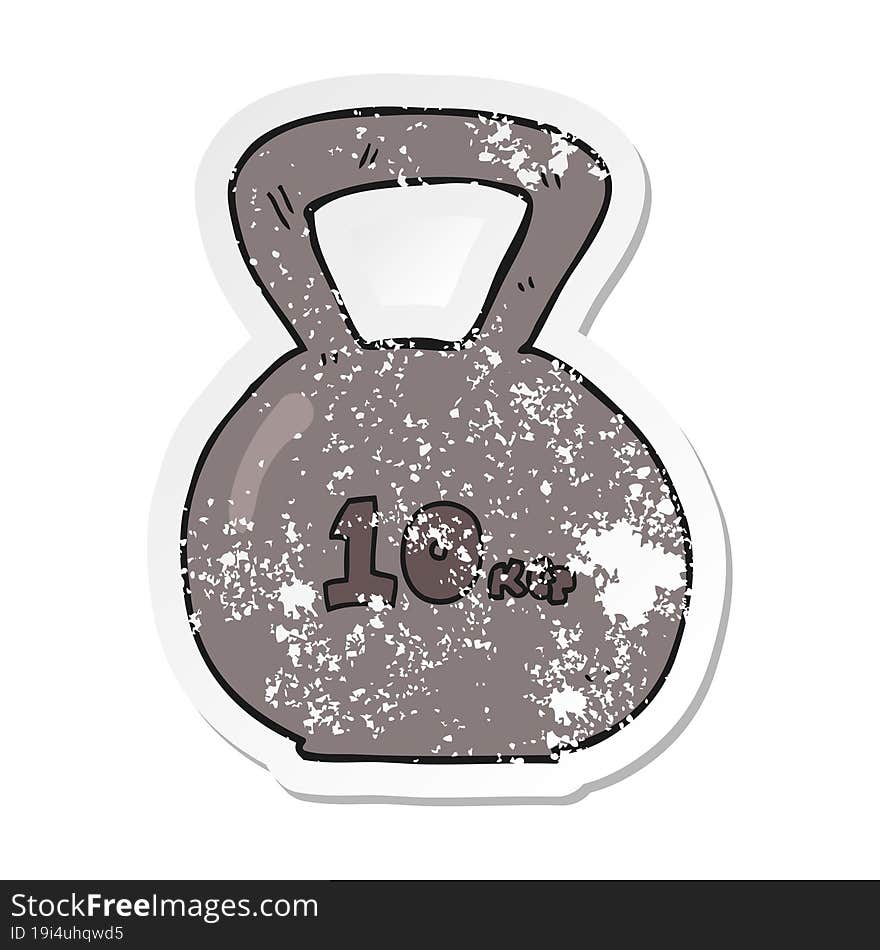 retro distressed sticker of a cartoon 10kg kettle bell weight