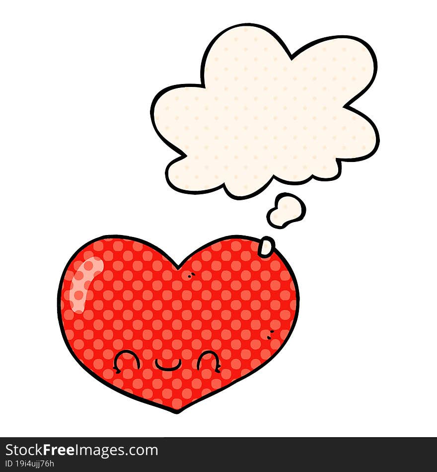 cartoon love heart character and thought bubble in comic book style