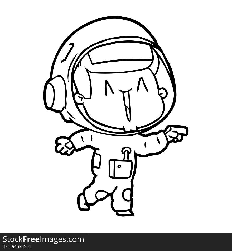 happy cartoon astronaut pointing. happy cartoon astronaut pointing