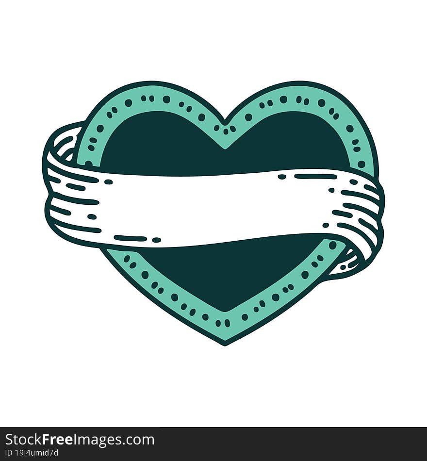 iconic tattoo style image of a heart and banner. iconic tattoo style image of a heart and banner