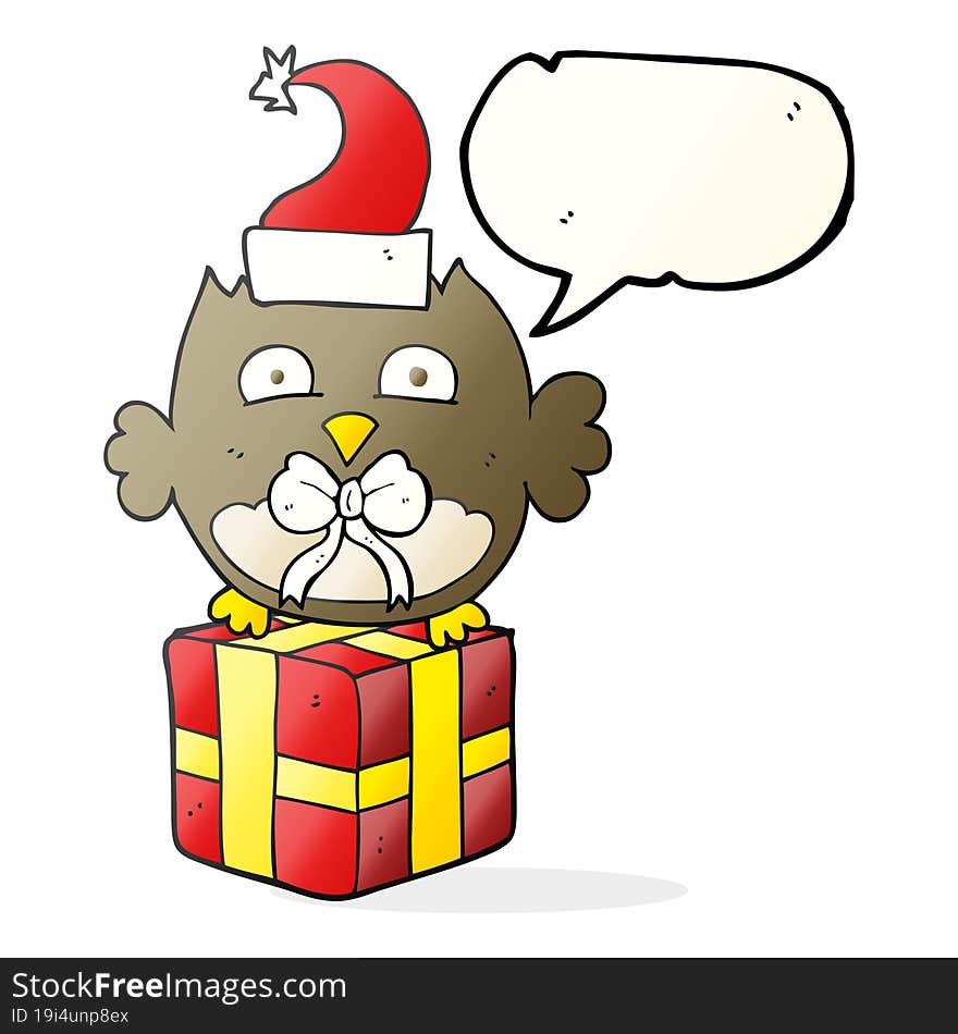 freehand drawn speech bubble cartoon christmas owl