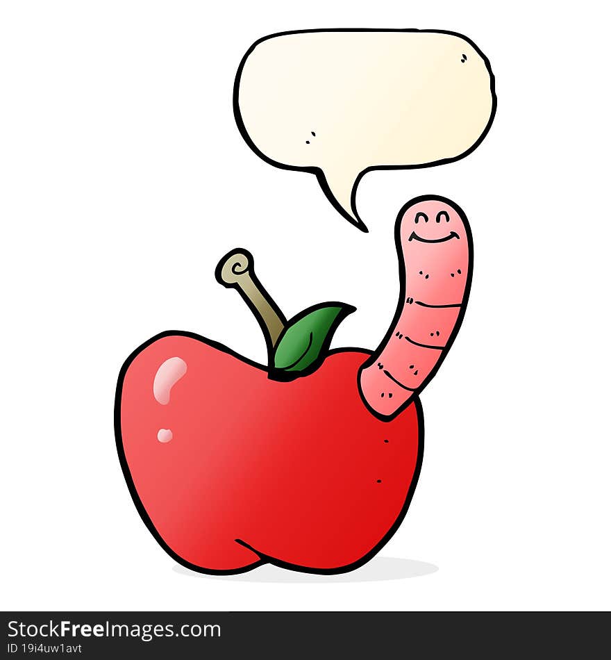 Cartoon Apple With Worm With Speech Bubble