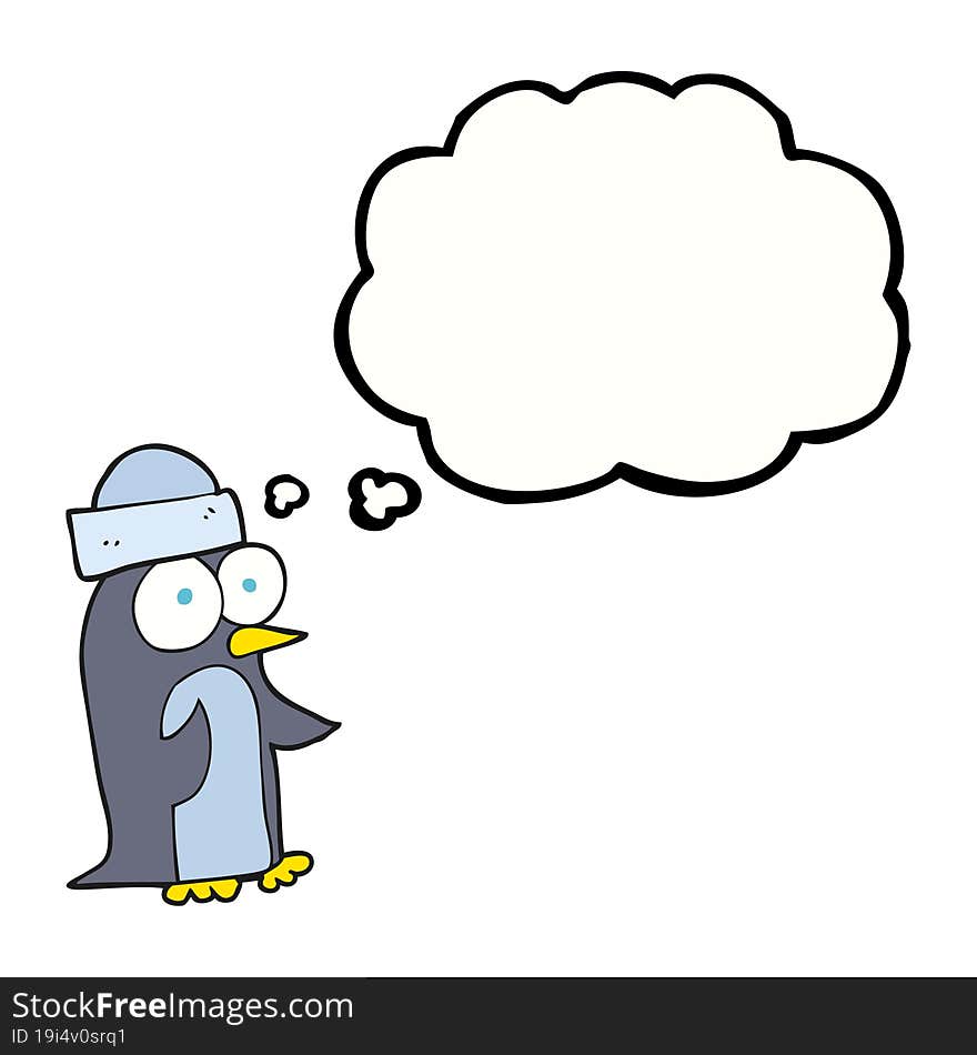 freehand drawn thought bubble cartoon penguin