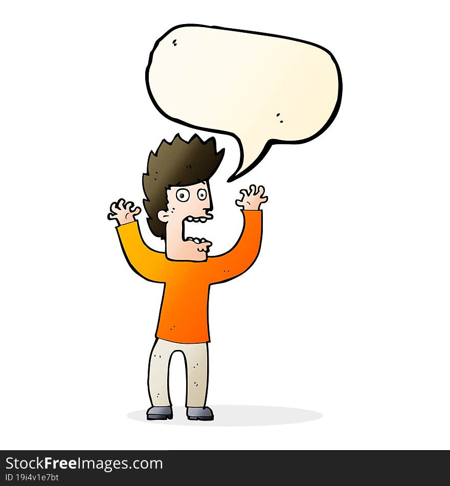 Cartoon Terrified Man With Speech Bubble