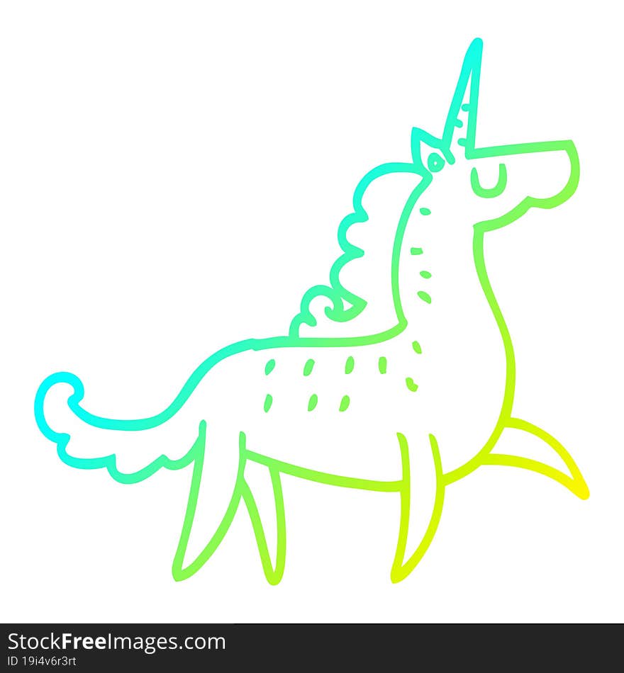 cold gradient line drawing cartoon unicorn