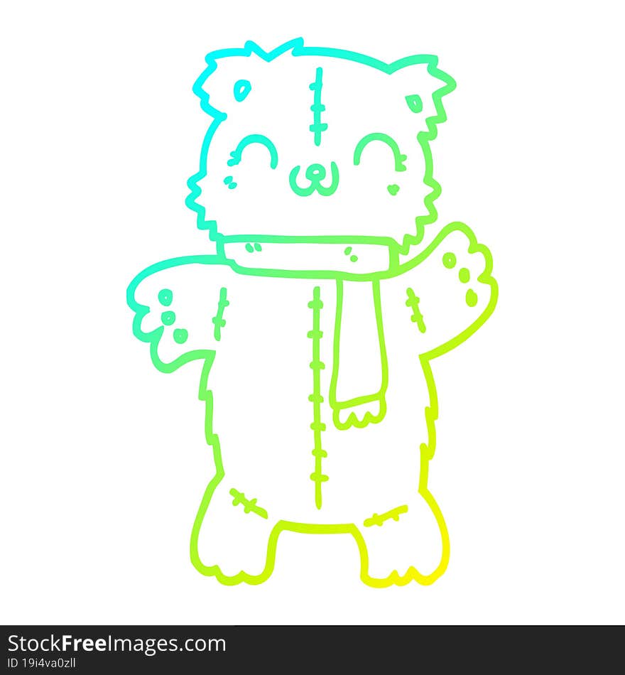 cold gradient line drawing of a cartoon teddy bear