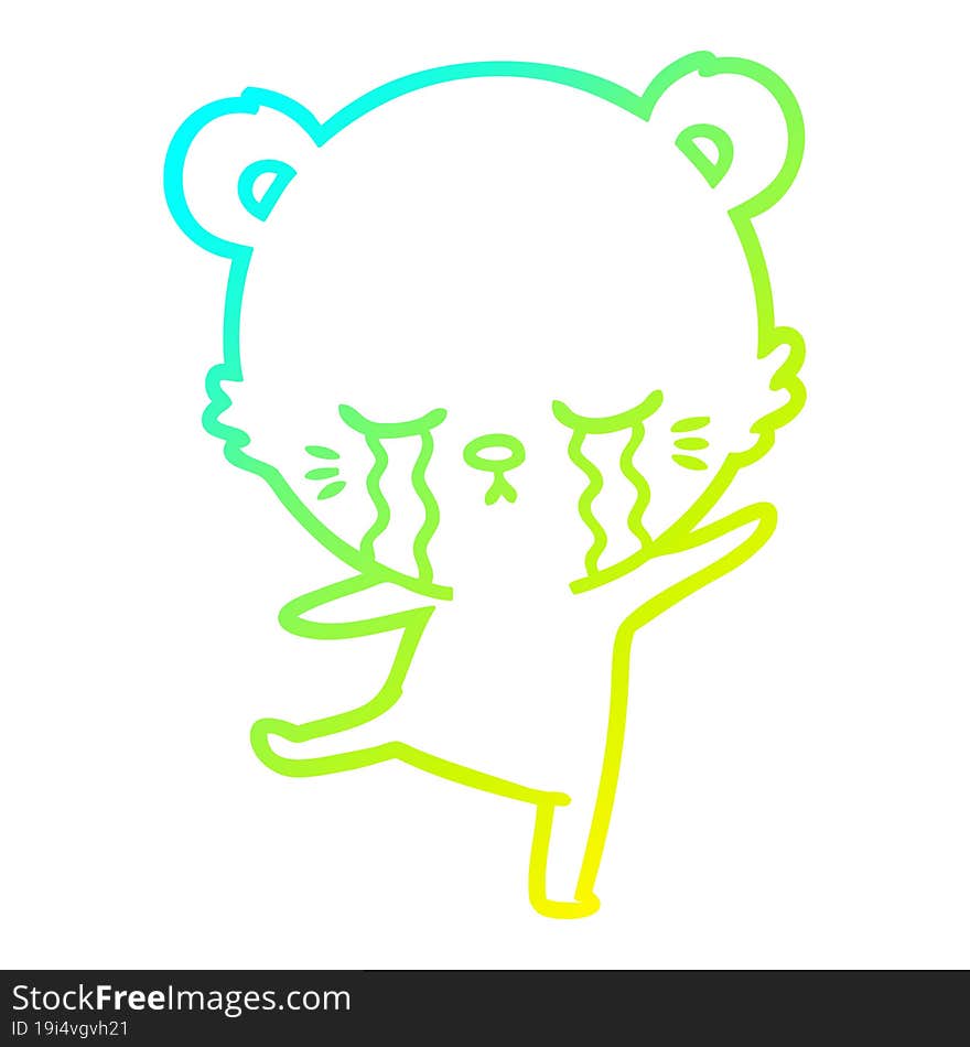 cold gradient line drawing crying cartoon bear balancing