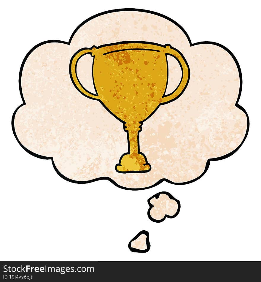 cartoon sports trophy with thought bubble in grunge texture style. cartoon sports trophy with thought bubble in grunge texture style