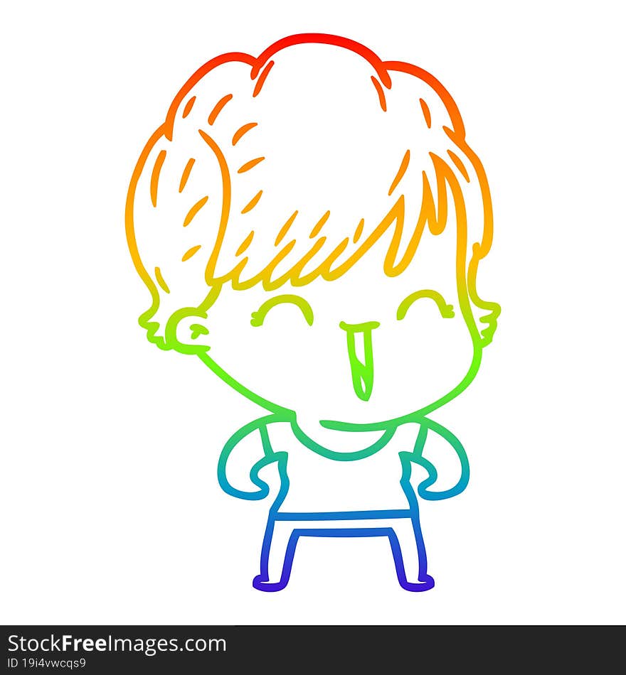 rainbow gradient line drawing of a cartoon laughing woman