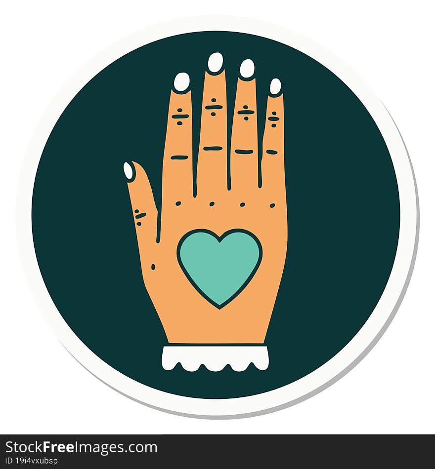 sticker of tattoo in traditional style of a hand. sticker of tattoo in traditional style of a hand