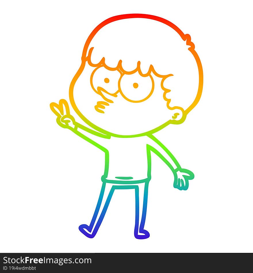 rainbow gradient line drawing of a cartoon curious boy dancing