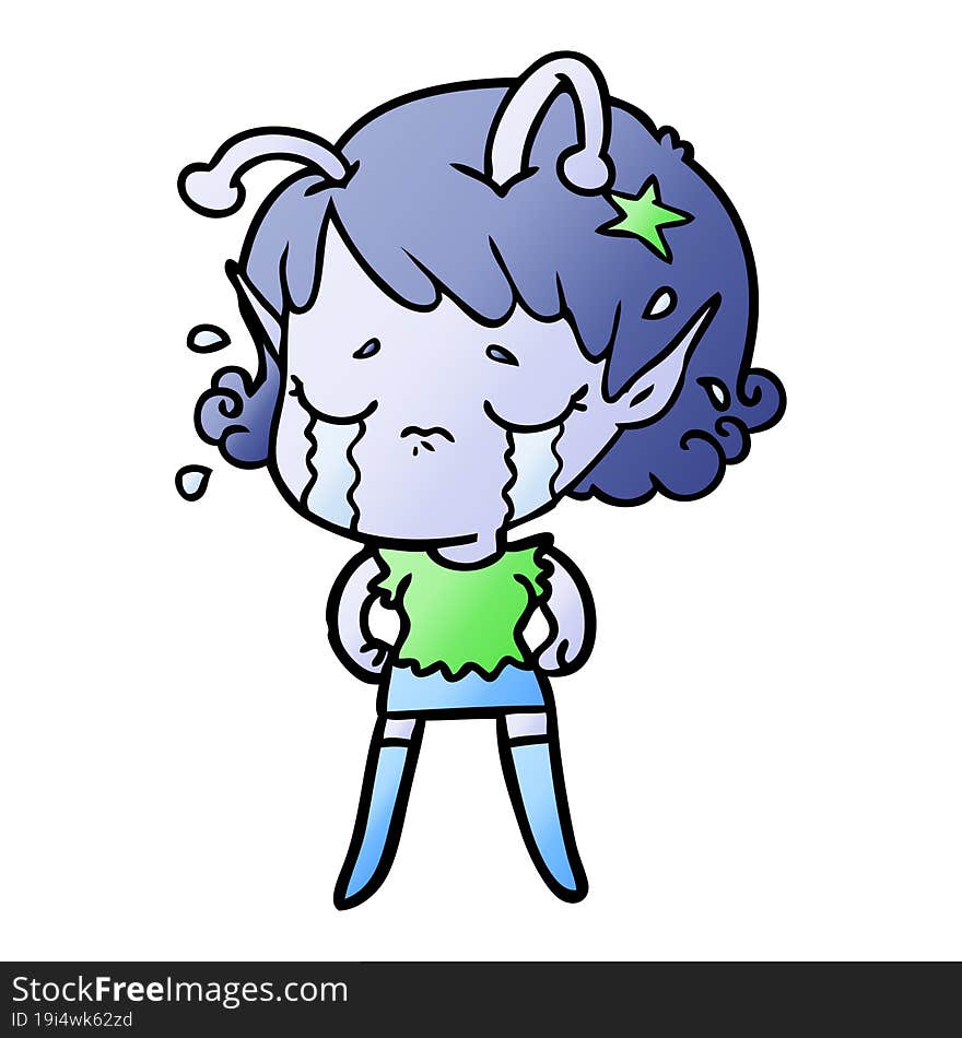 cartoon crying alien girl. cartoon crying alien girl