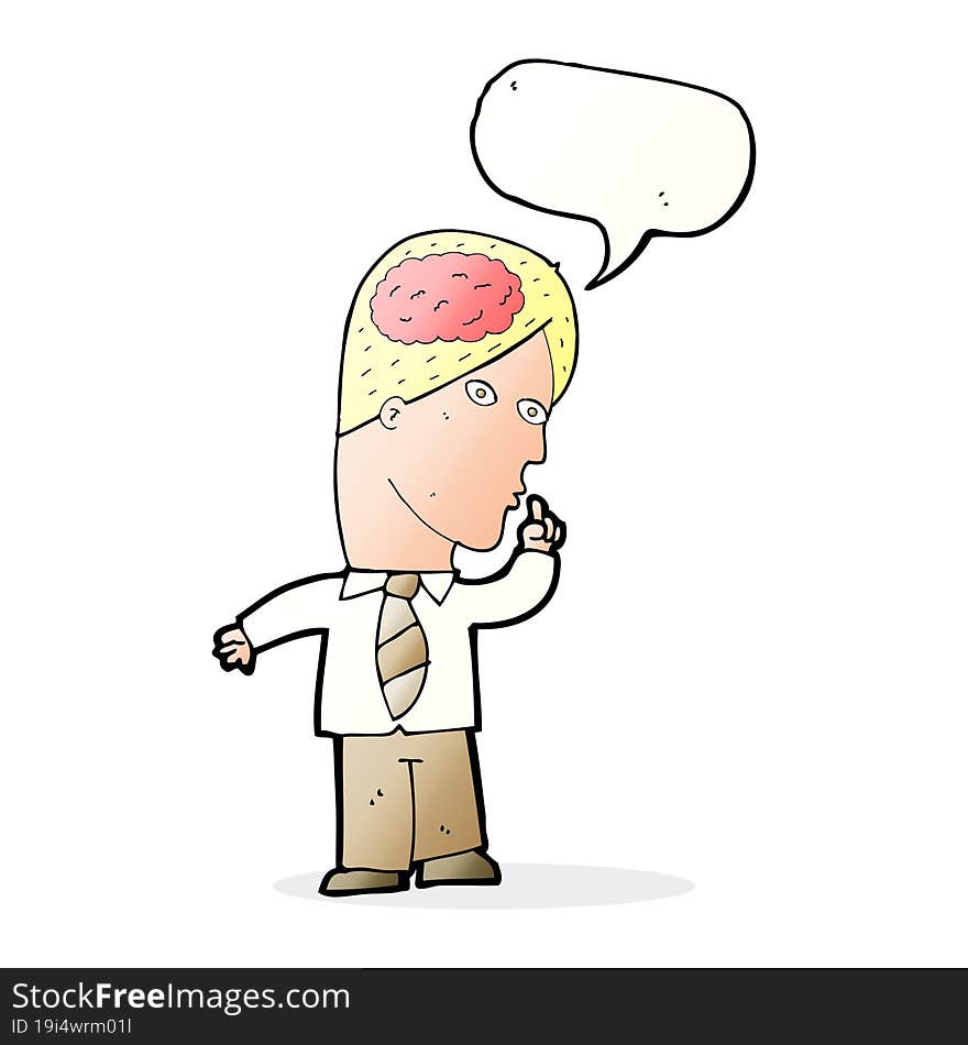 cartoon businessman with huge brain with speech bubble