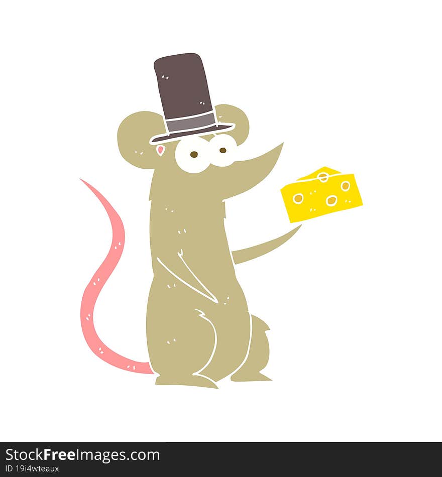 flat color illustration of a cartoon mouse with cheese