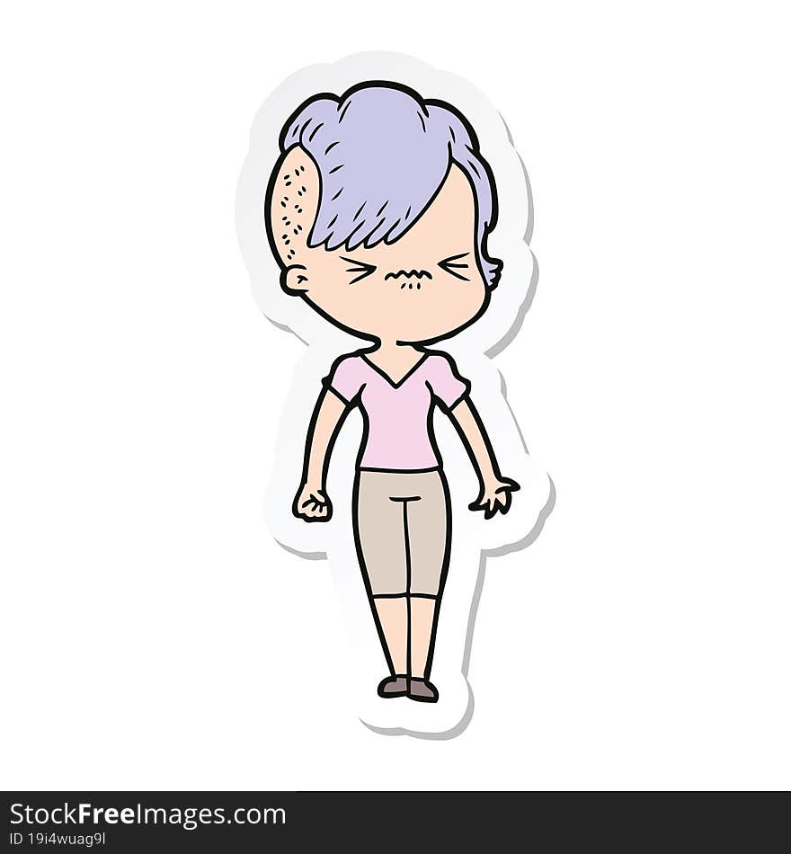 sticker of a cartoon annoyed hipster girl