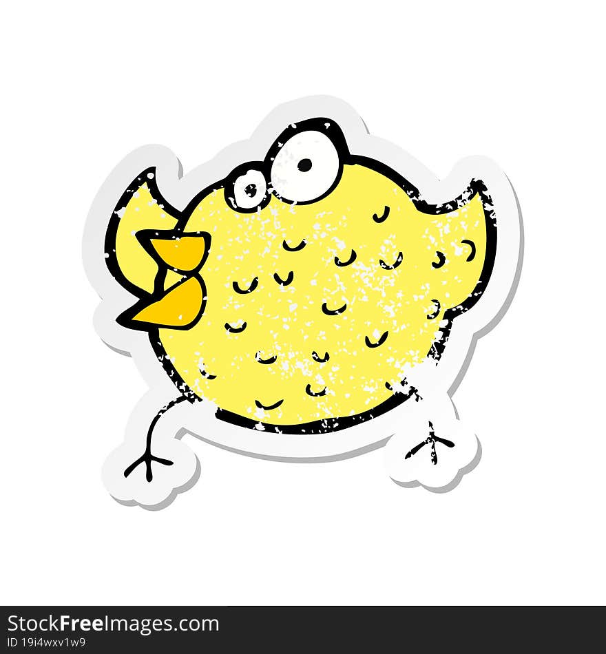 retro distressed sticker of a cartoon happy bird