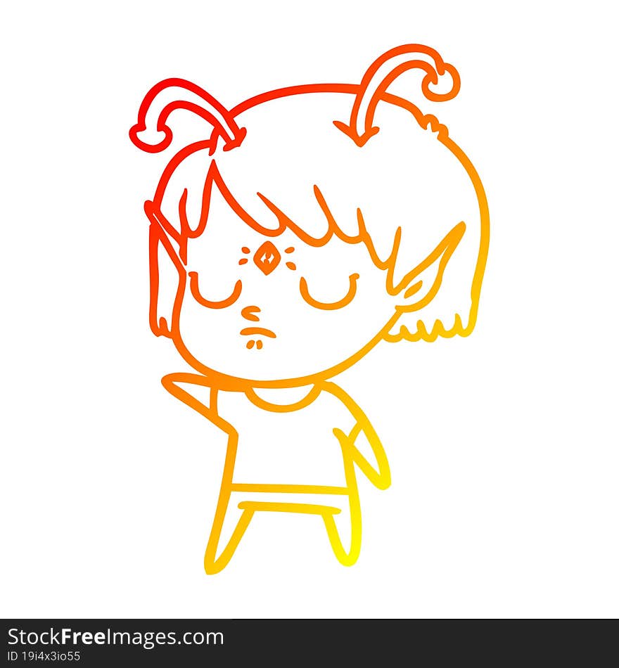 warm gradient line drawing cartoon alien girl