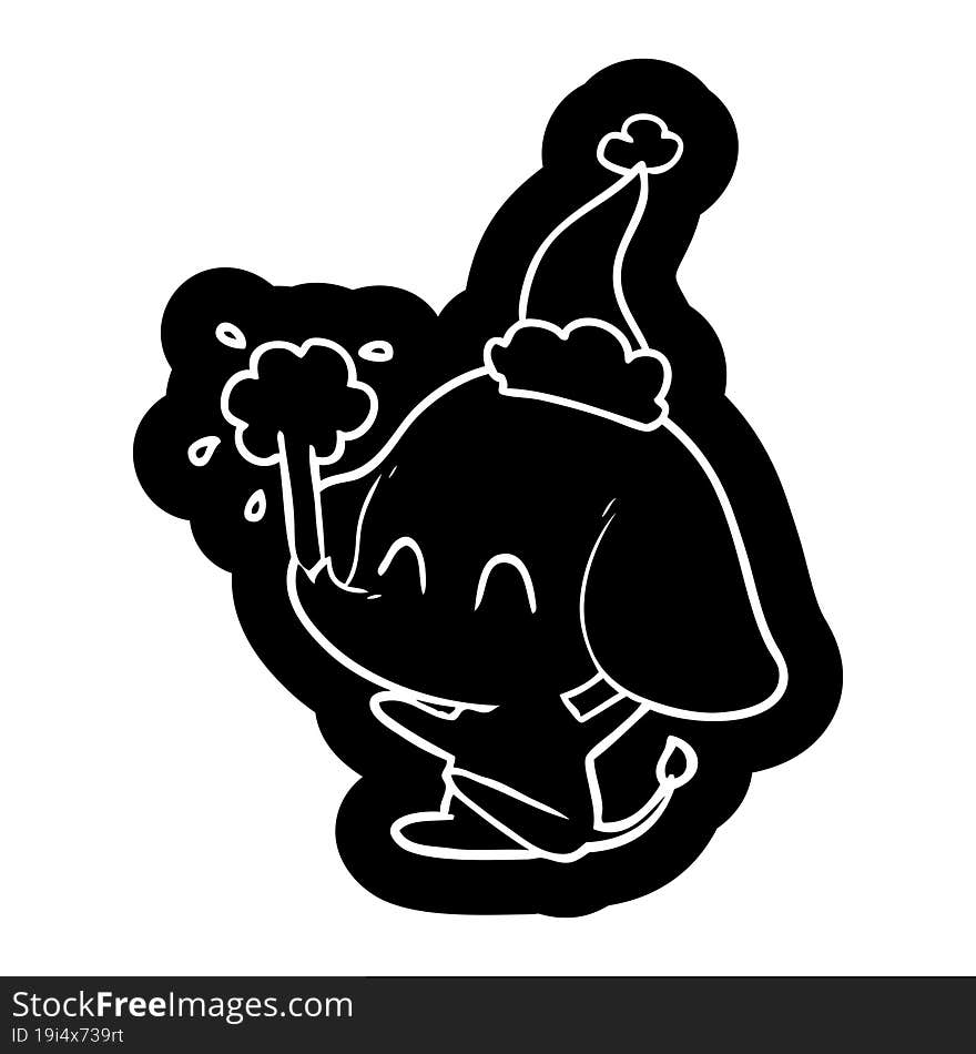 Cute Cartoon Icon Of A Elephant Spouting Water Wearing Santa Hat