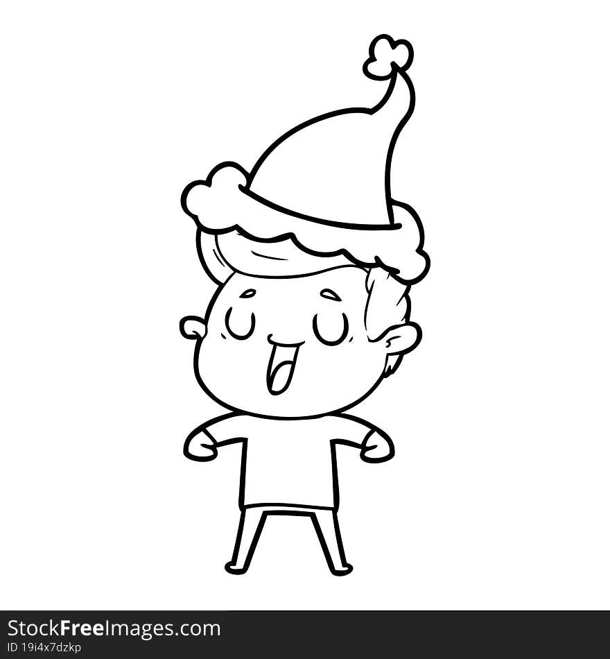 happy line drawing of a man wearing santa hat