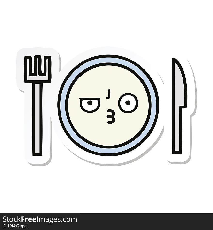 sticker of a cute cartoon dinner plate