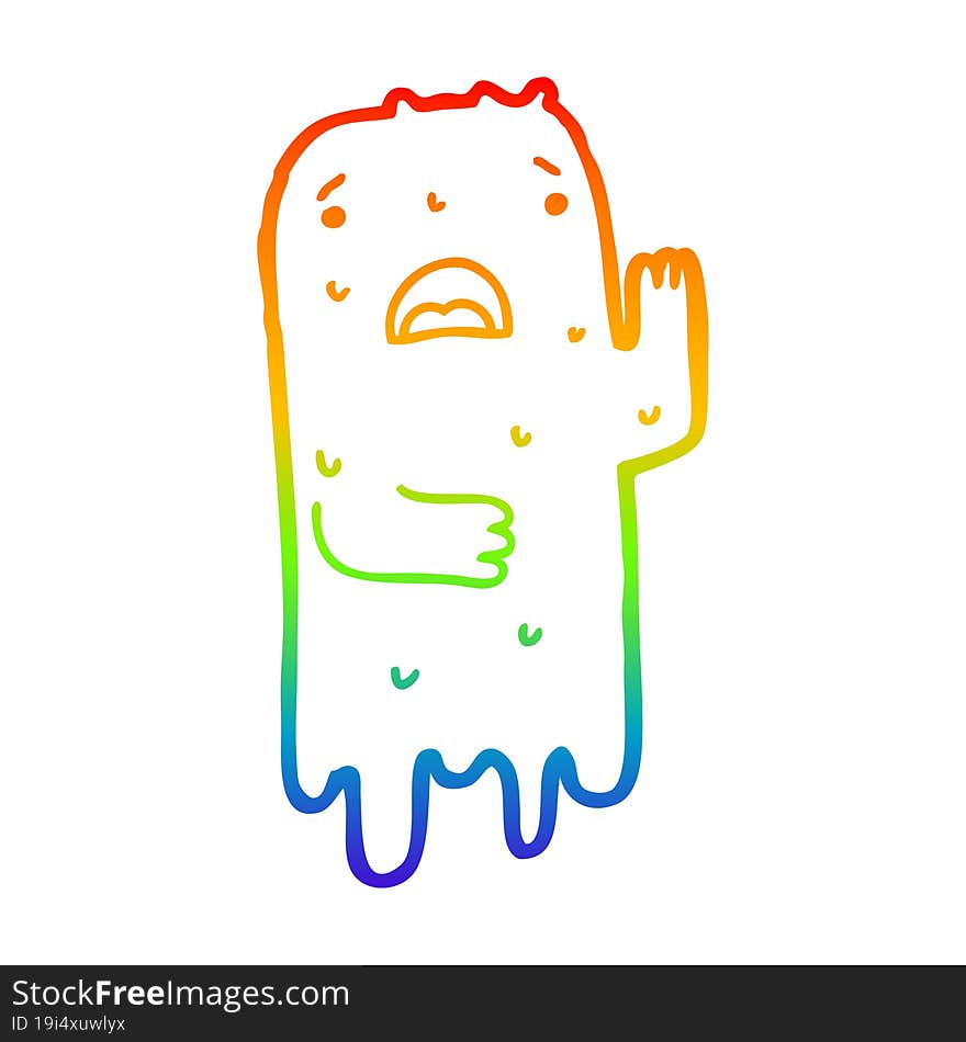 rainbow gradient line drawing of a cartoon ghost