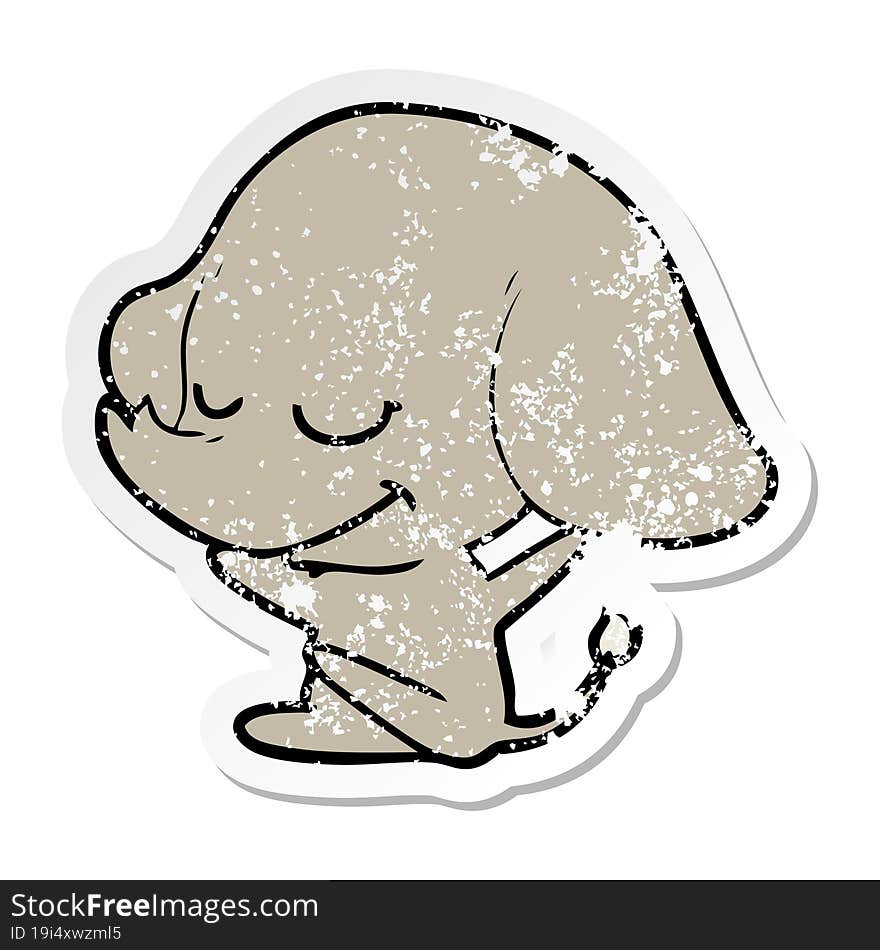 distressed sticker of a cartoon smiling elephant