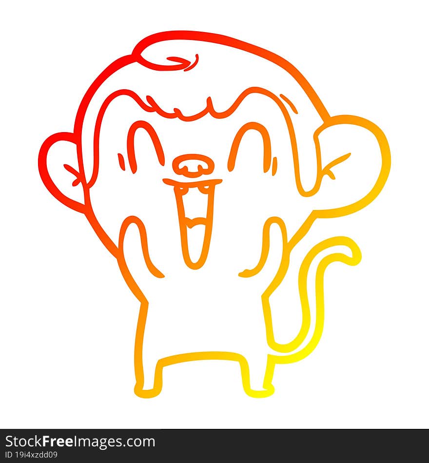 warm gradient line drawing of a cartoon laughing monkey