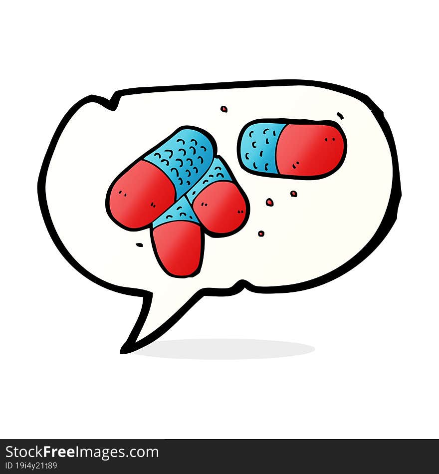 cartoon painkillers with speech bubble