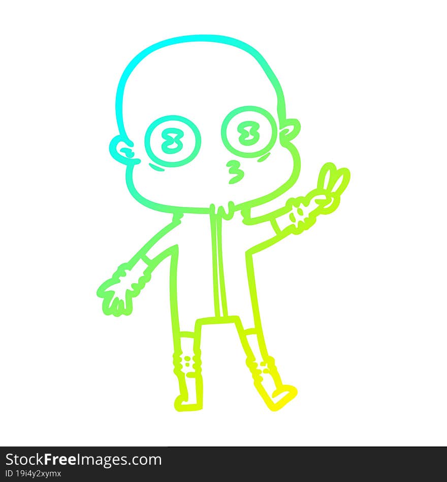 cold gradient line drawing cartoon weird bald spaceman