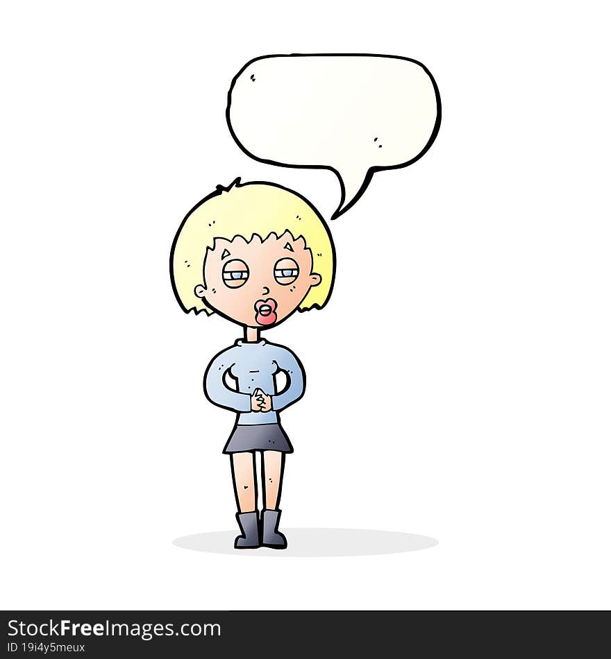 cartoon suspicious girl with speech bubble