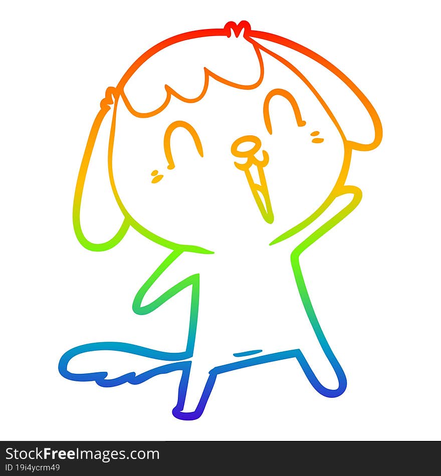 rainbow gradient line drawing cute cartoon dog crying