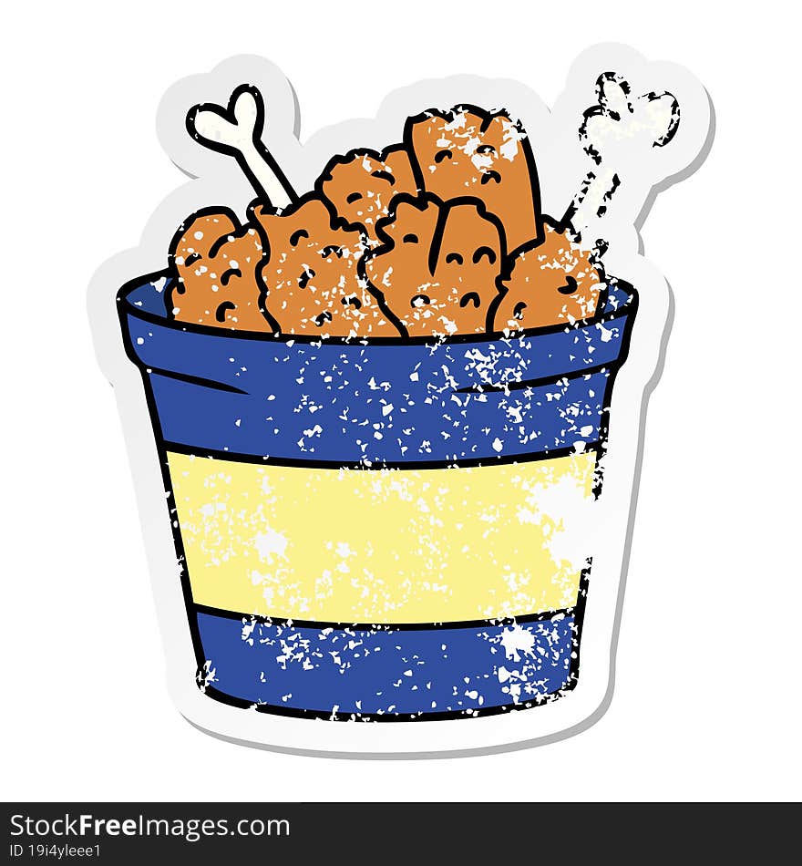 hand drawn distressed sticker cartoon doodle bucket of fried chicken