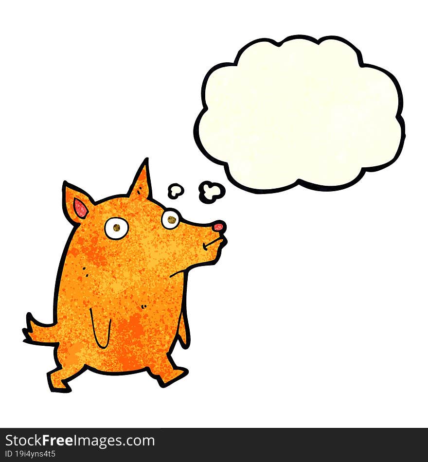 cartoon funny little dog with thought bubble