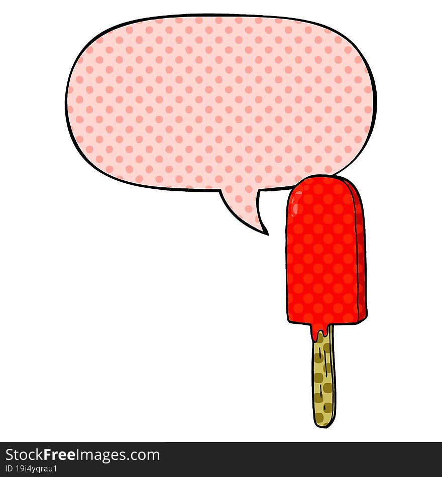 cartoon lollipop and speech bubble in comic book style