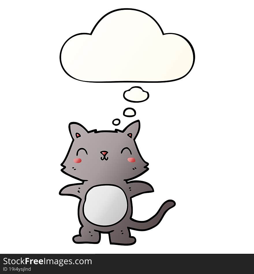 cartoon cat and thought bubble in smooth gradient style