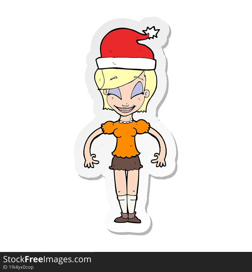 sticker of a cartoon woman ready for christmas