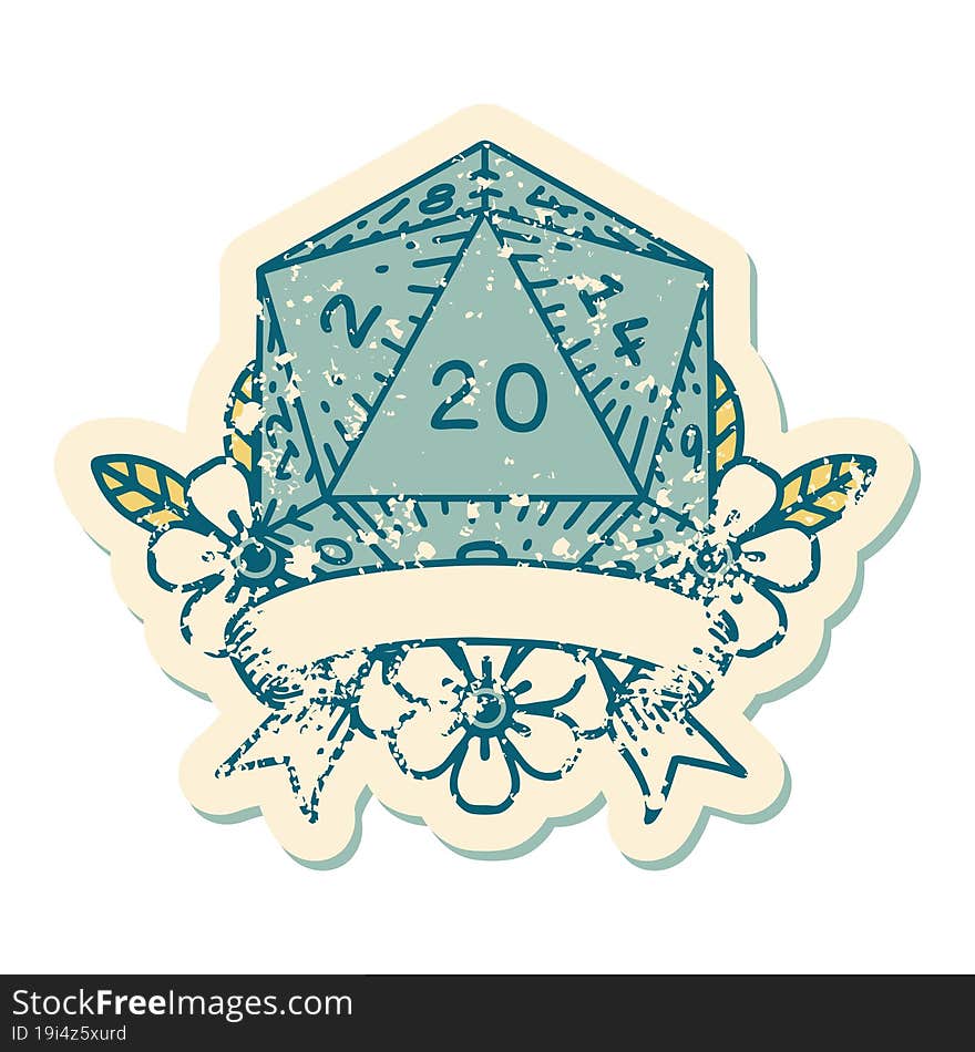 natural 20 critical hit D20 dice roll illustration