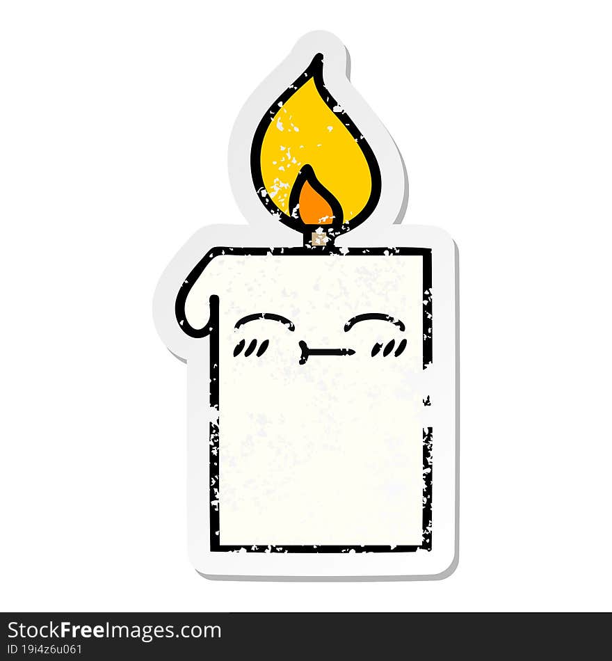 distressed sticker of a cute cartoon lit candle