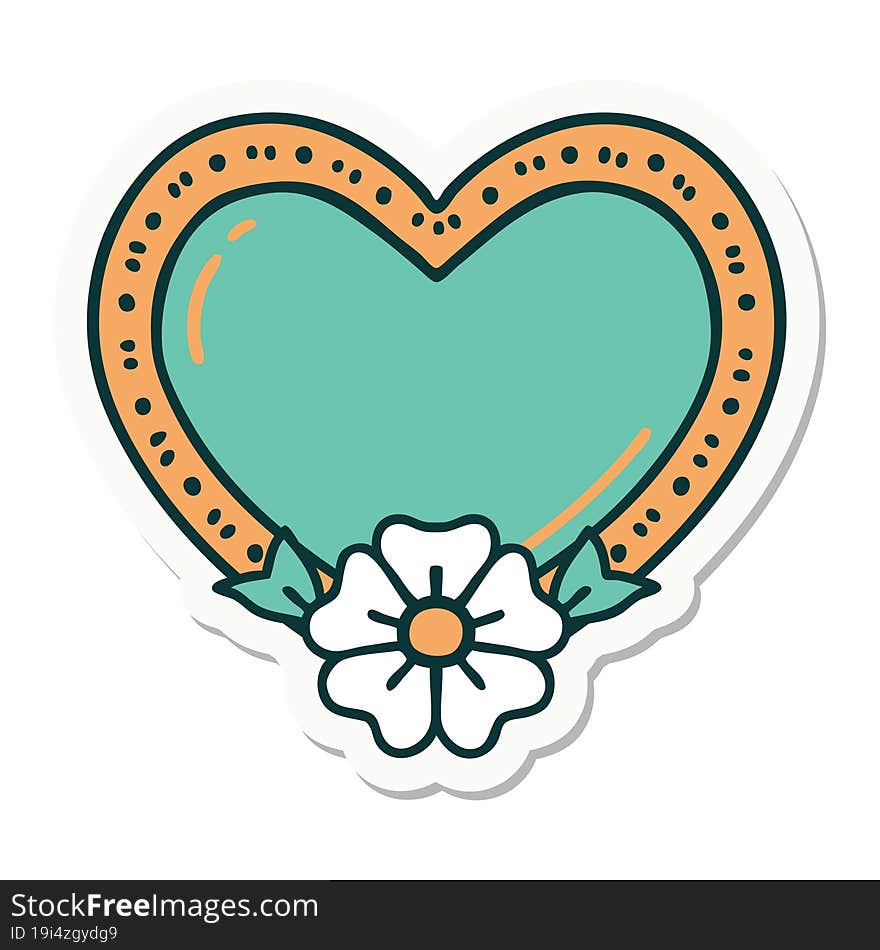 sticker of tattoo in traditional style of a heart and flower. sticker of tattoo in traditional style of a heart and flower