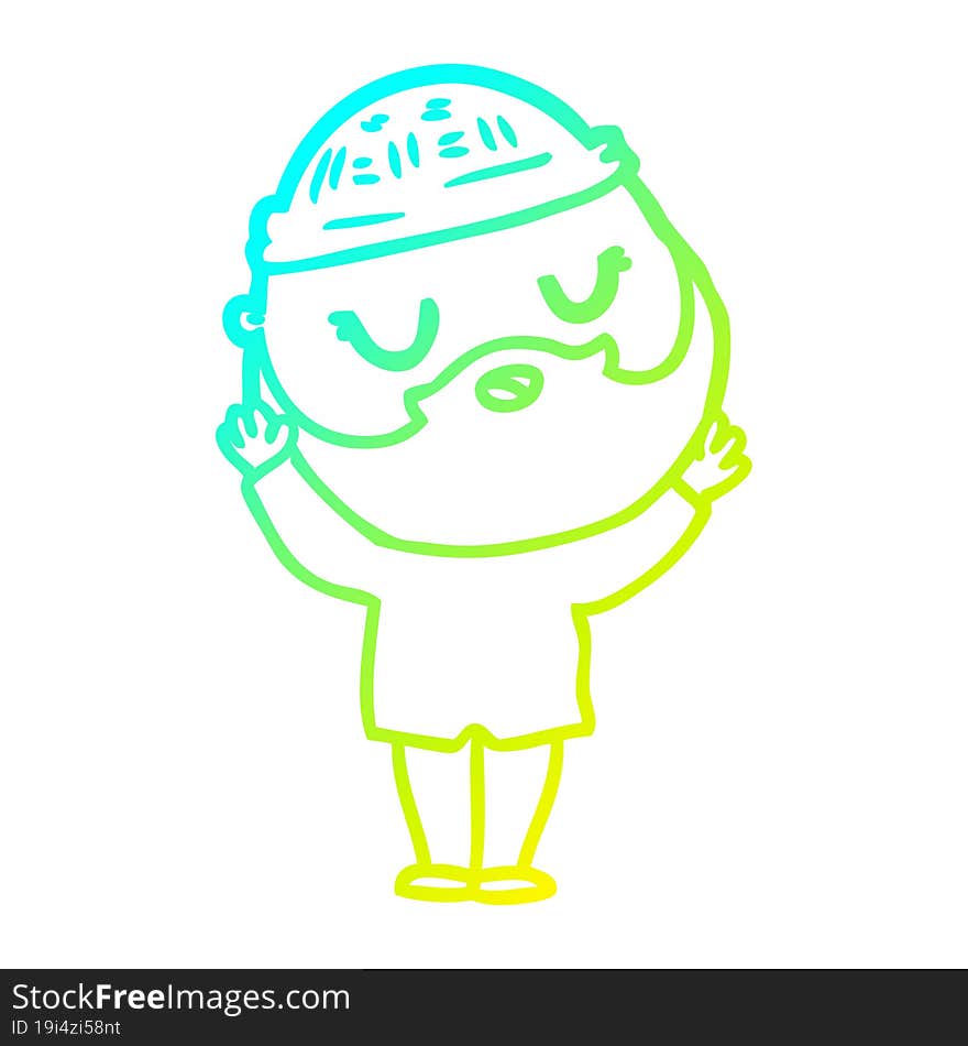 cold gradient line drawing cartoon man with beard