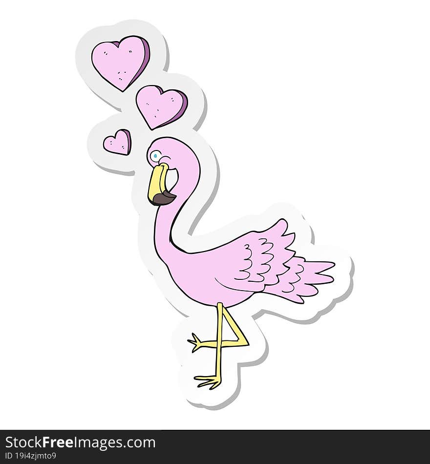 sticker of a cartoon flamingo in love