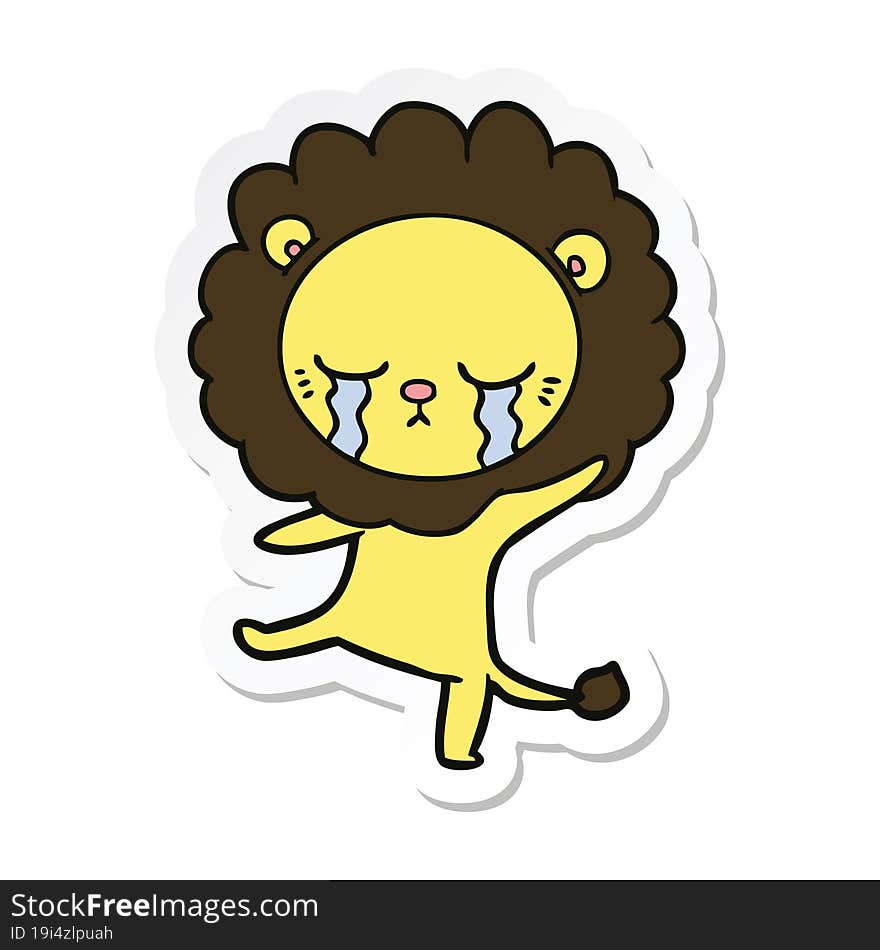 sticker of a crying cartoon lion