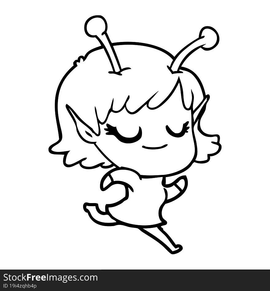 smiling alien girl cartoon running. smiling alien girl cartoon running