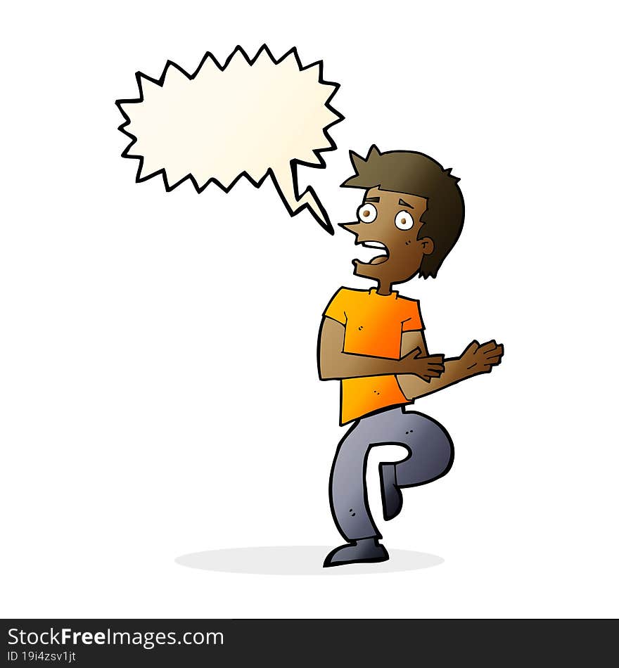 cartoon stressed out man with speech bubble