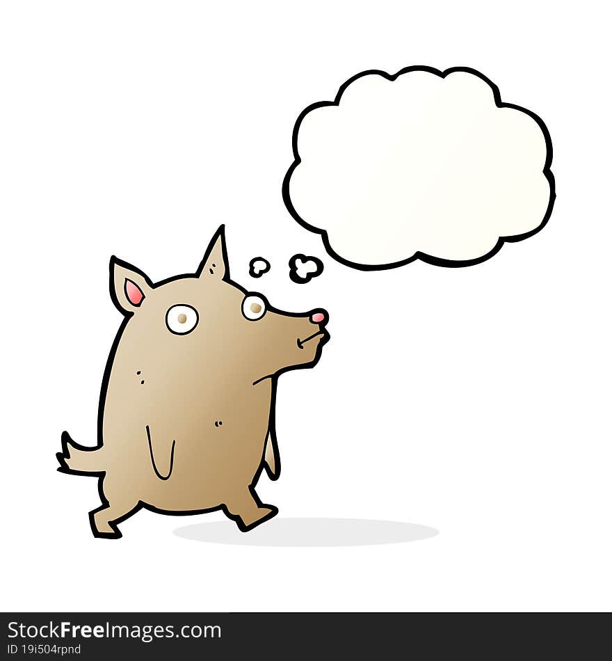 cartoon funny little dog with thought bubble