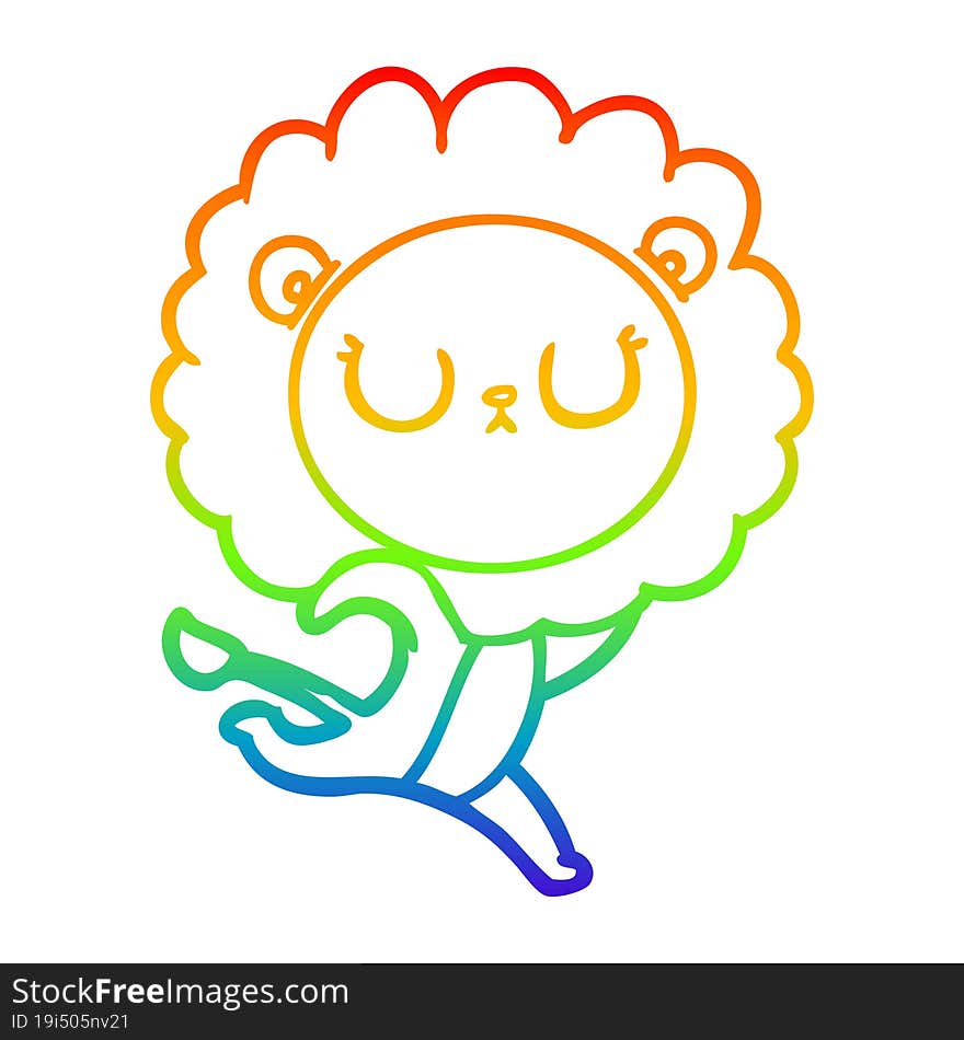 rainbow gradient line drawing cartoon running lion