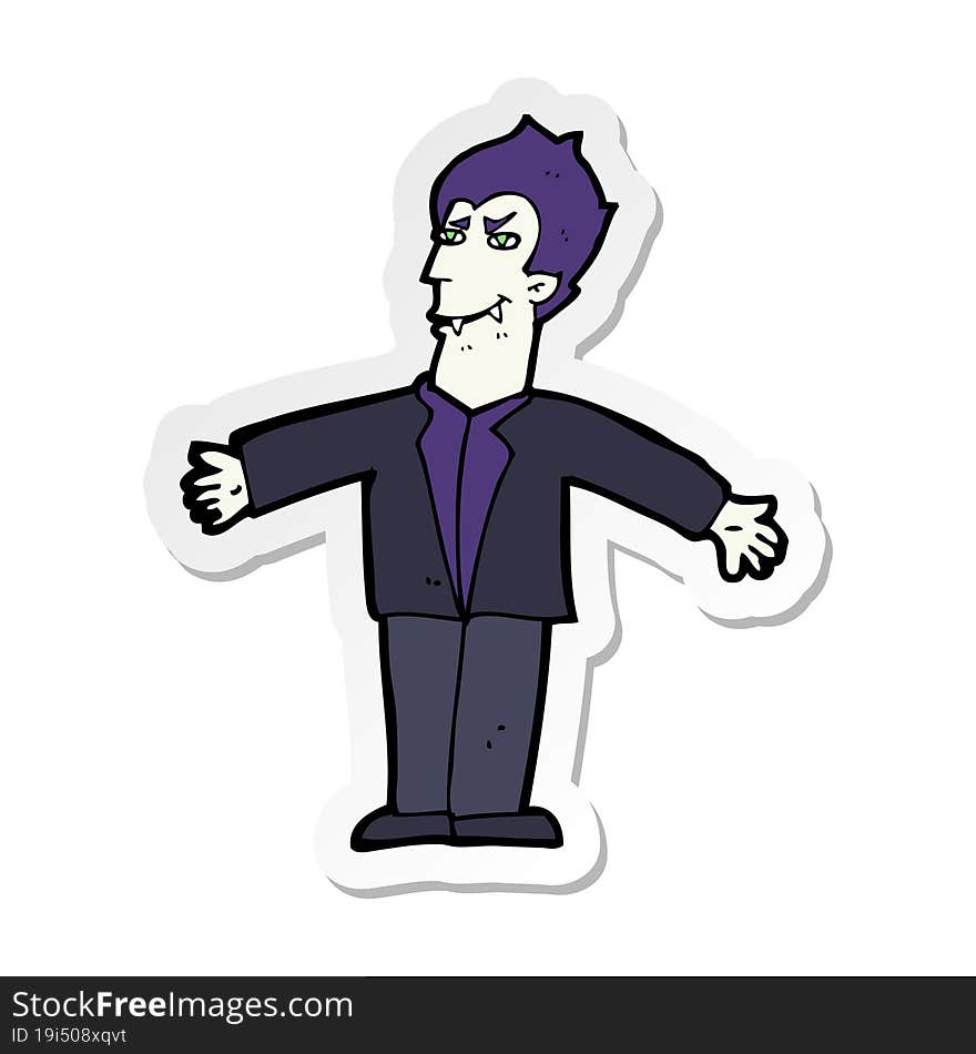 sticker of a cartoon vampire man with open arms