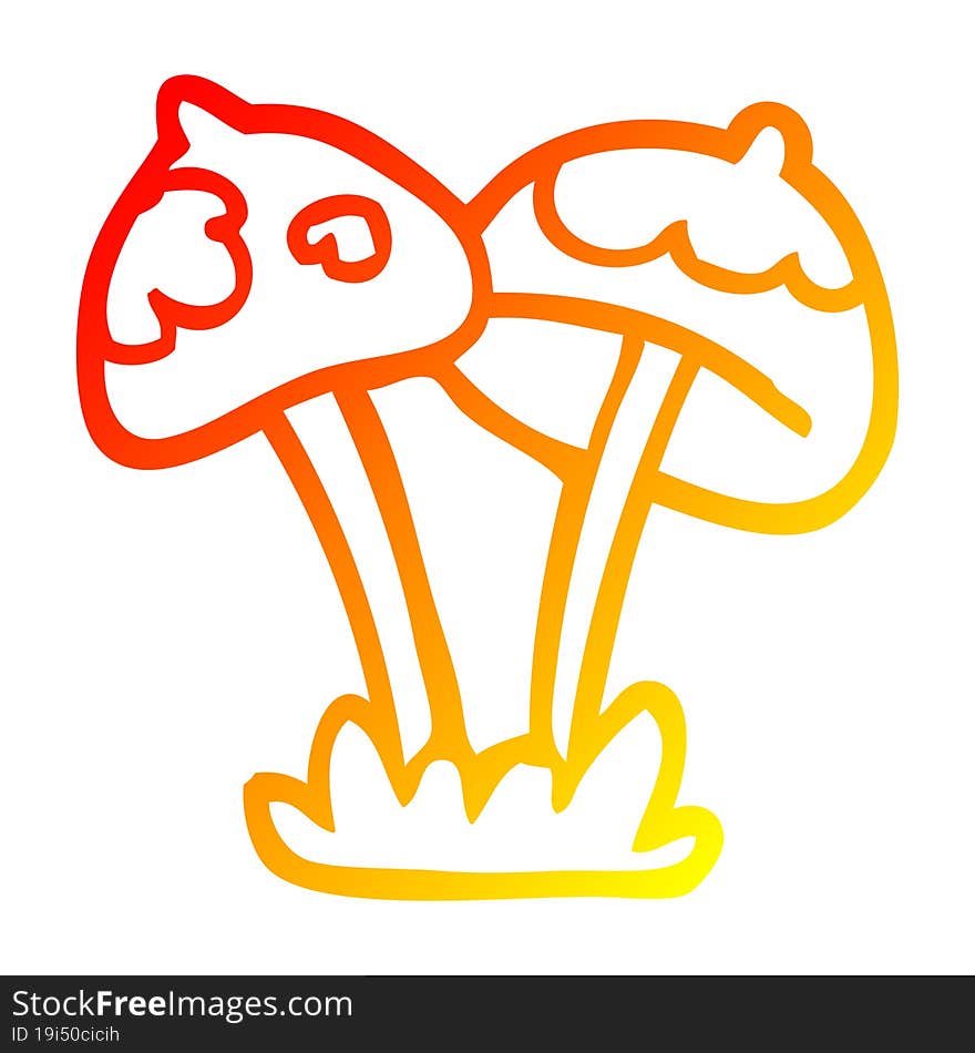 warm gradient line drawing cartoon mushroom