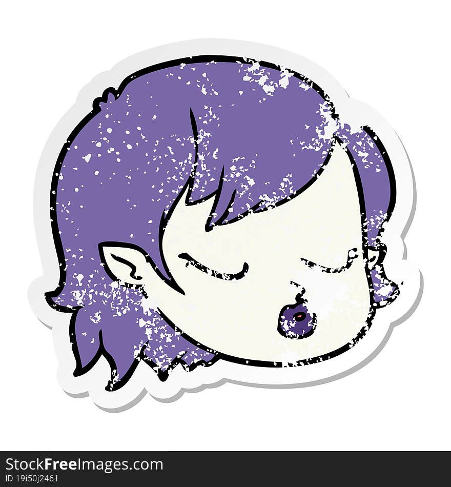 distressed sticker of a cartoon vampire girl face