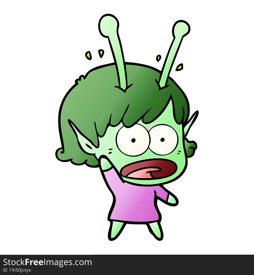 cartoon shocked alien girl. cartoon shocked alien girl